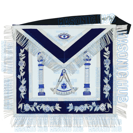 Masonic Past Master Lambskin Apron Compass & Quadrant, Hand-Embroidered Regalia