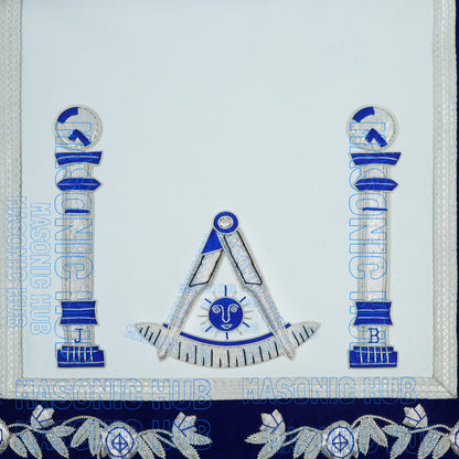 Masonic Past Master Lambskin Apron Compass & Quadrant, Hand-Embroidered Regalia