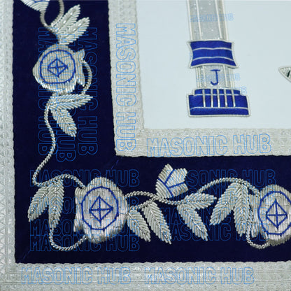 Masonic Past Master Lambskin Apron Compass & Quadrant, Hand-Embroidered Regalia