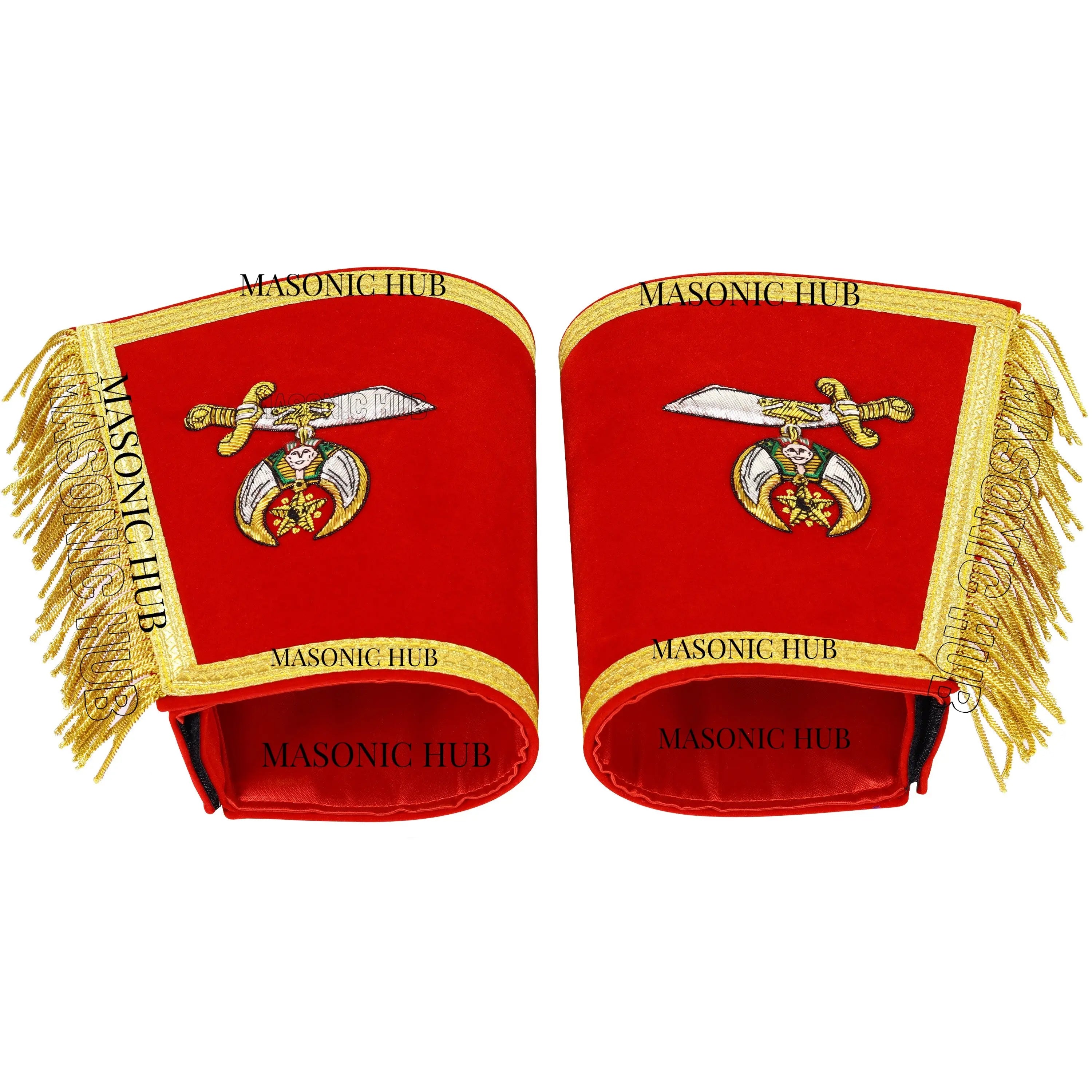 MASONIC SHRINER RED GAUNTLETS CUFFS SHRINERS BULLION HAND EMBROIDERED FRINGE SET Masonic Hub