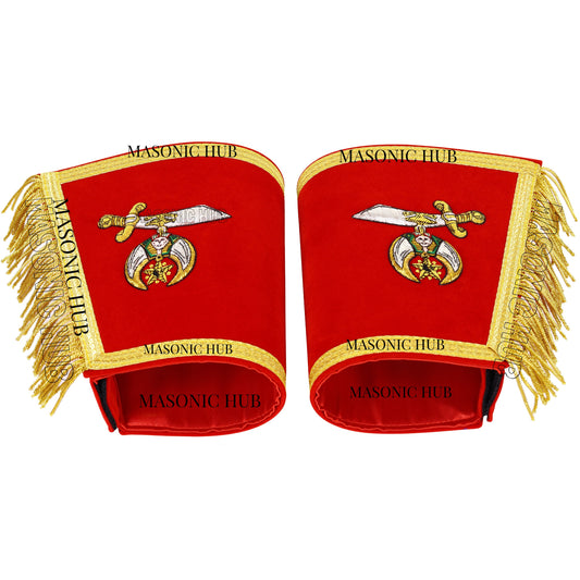 MASONIC SHRINER RED GAUNTLETS CUFFS SHRINERS BULLION HAND EMBROIDERED FRINGE SET