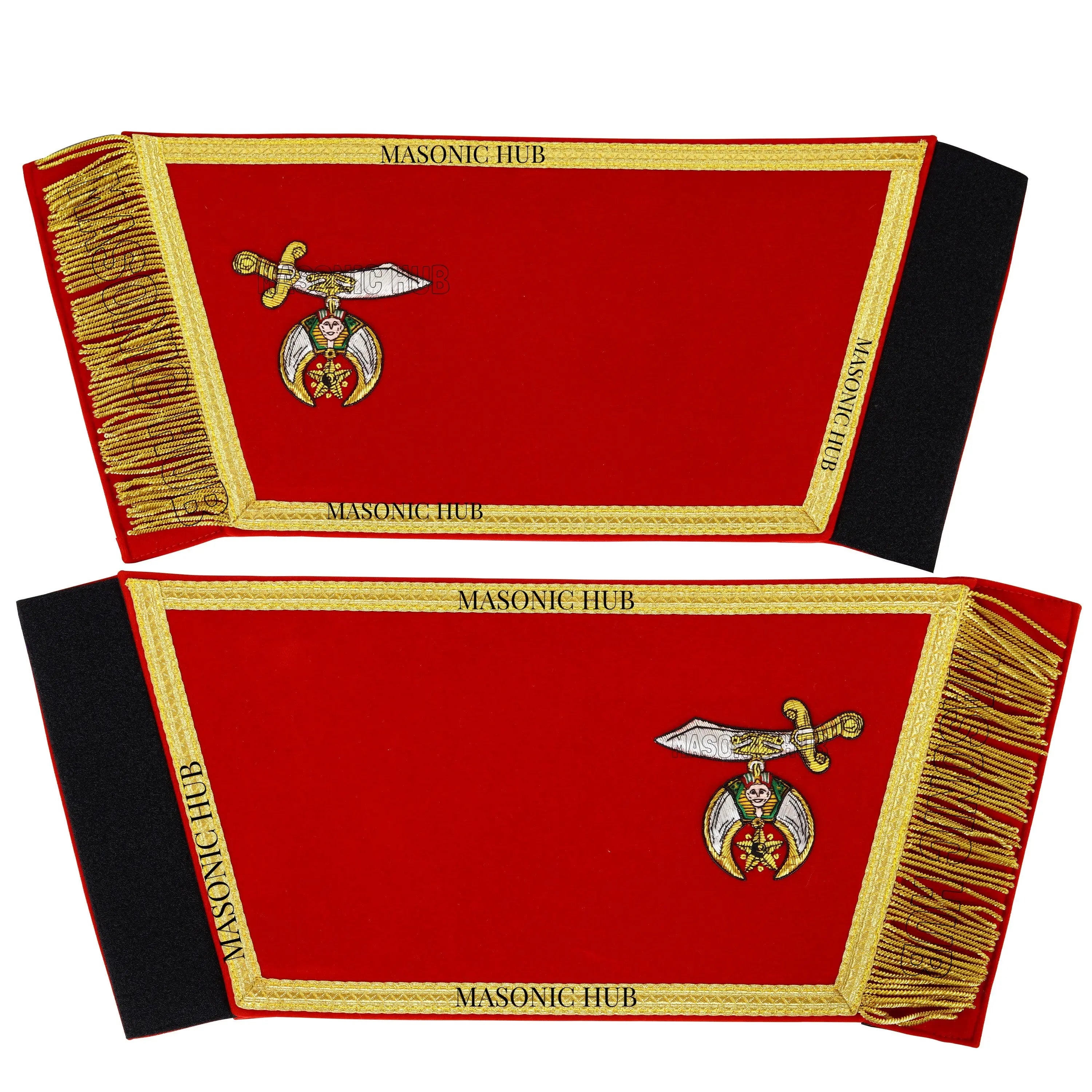 MASONIC SHRINER RED GAUNTLETS CUFFS SHRINERS BULLION HAND EMBROIDERED FRINGE SET Masonic Hub