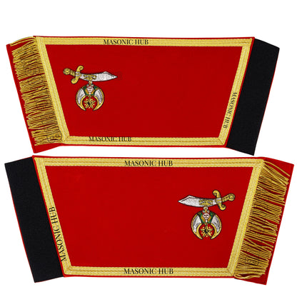 MASONIC SHRINER RED GAUNTLETS CUFFS SHRINERS BULLION HAND EMBROIDERED FRINGE SET