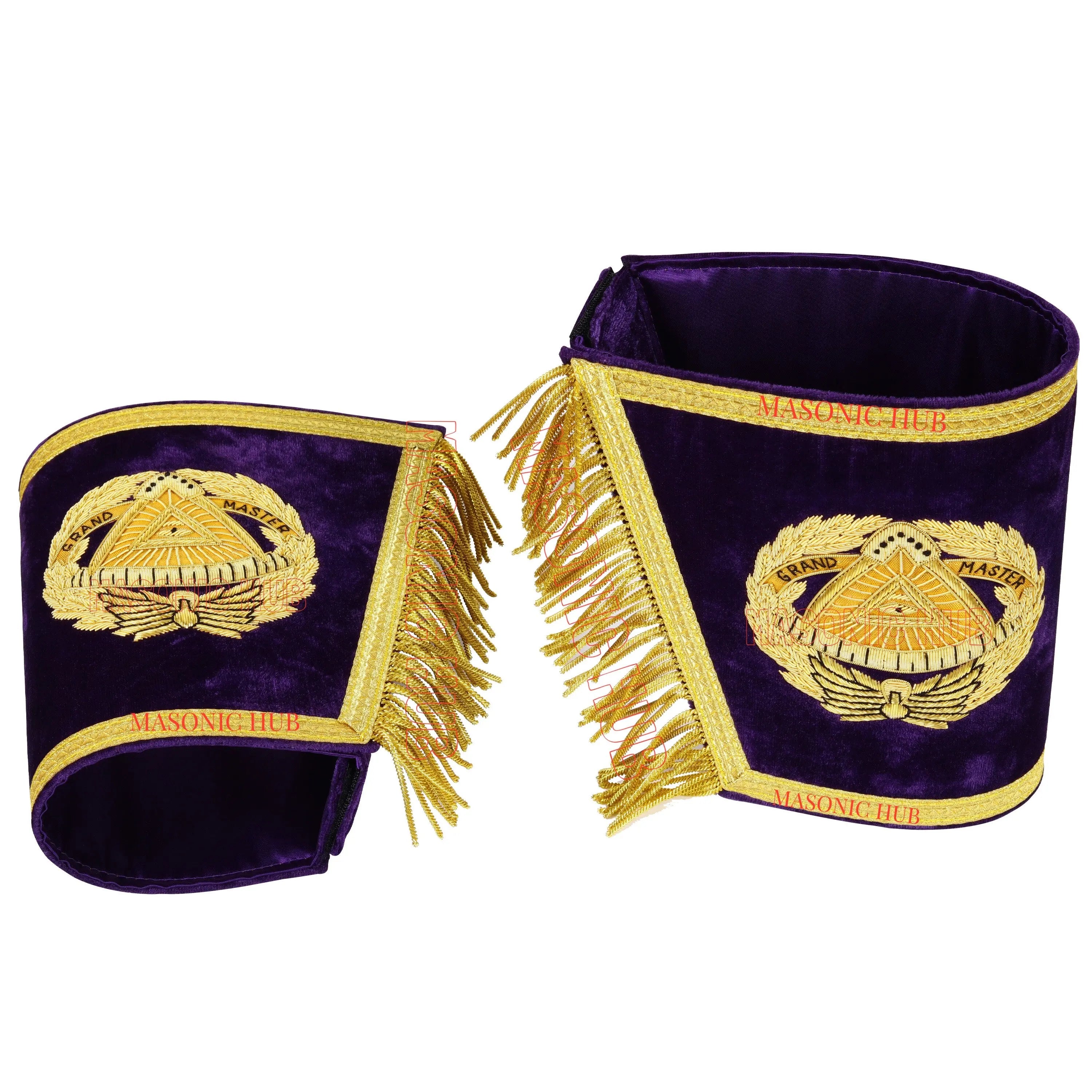 Handcrafted Masonic Grand Master Gauntlet Cuffs – Embroidered with Fringe Masonic Hub
