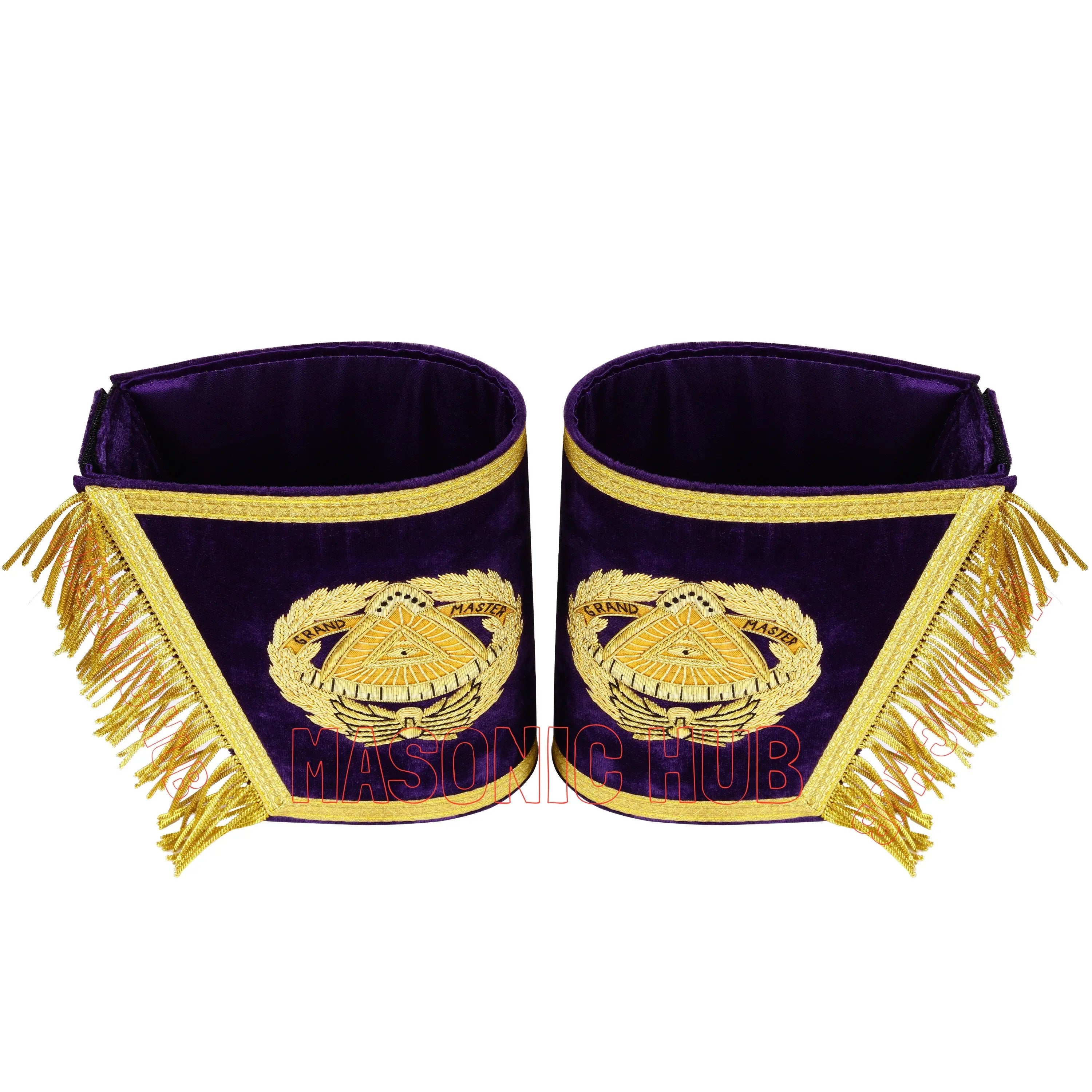 Handcrafted Masonic Grand Master Gauntlet Cuffs – Embroidered with Fringe Masonic Hub