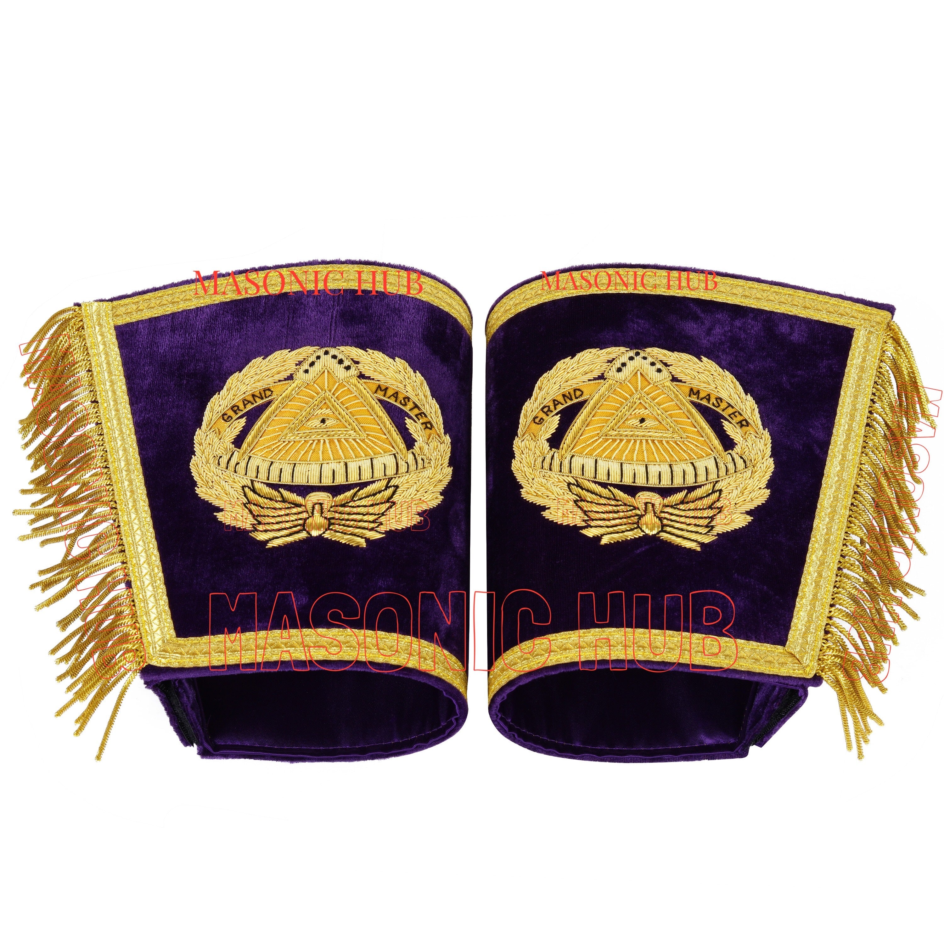Handcrafted Masonic Grand Master Gauntlet Cuffs – Embroidered with Fringe Masonic Hub