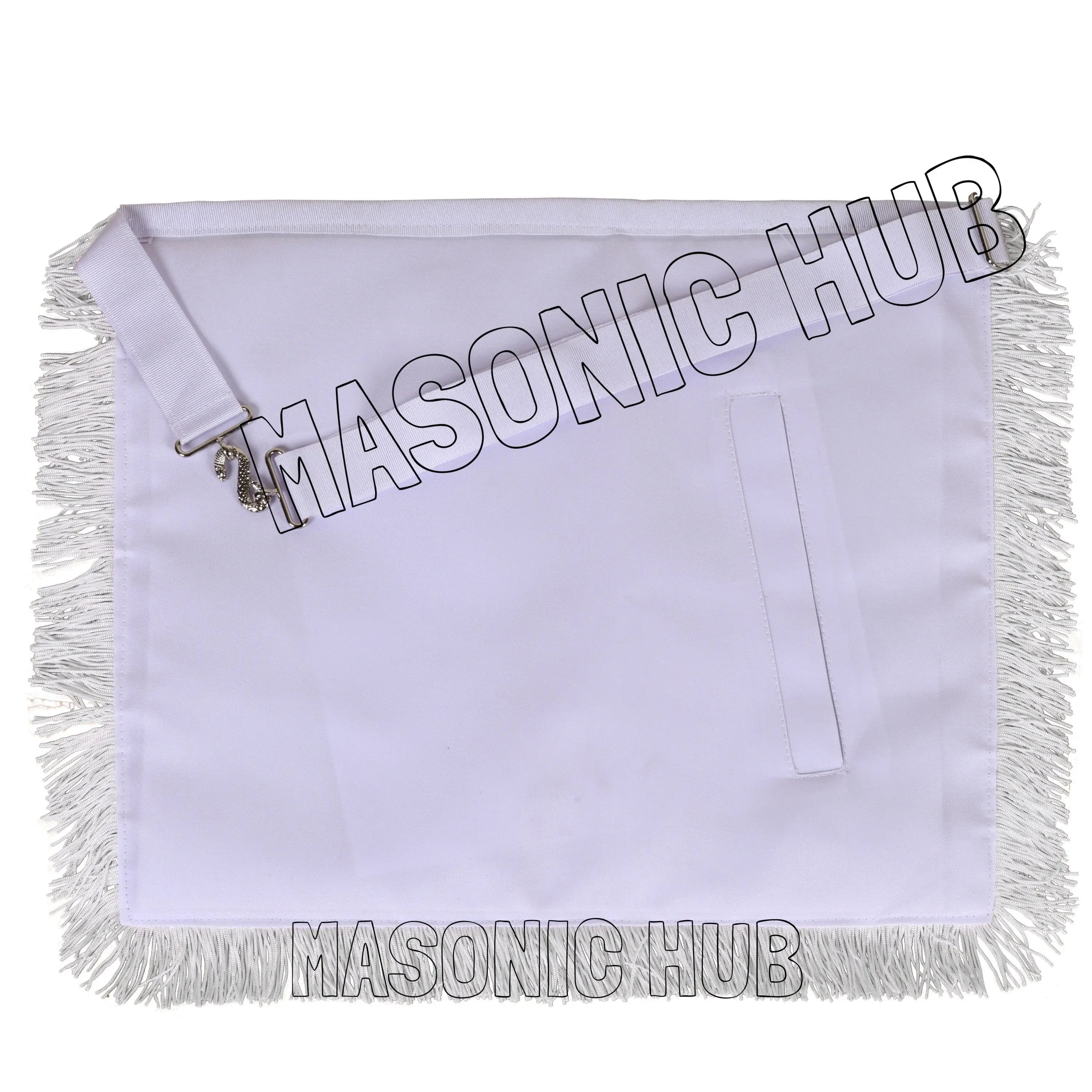 Masonic Past Master Sheepskin Apron - All White, Hand-Embroidered with Wreath Masonic Hub