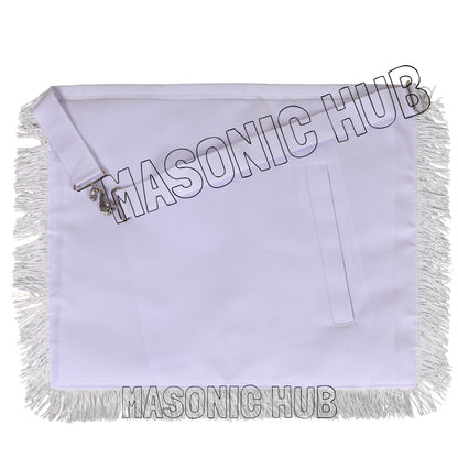 Masonic Past Master Sheepskin Apron - All White, Hand-Embroidered with Wreath