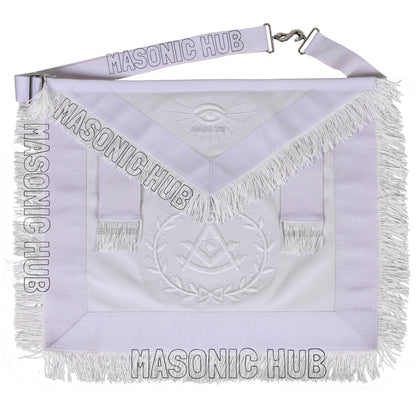 Masonic Past Master Sheepskin Apron - All White, Hand-Embroidered with Wreath