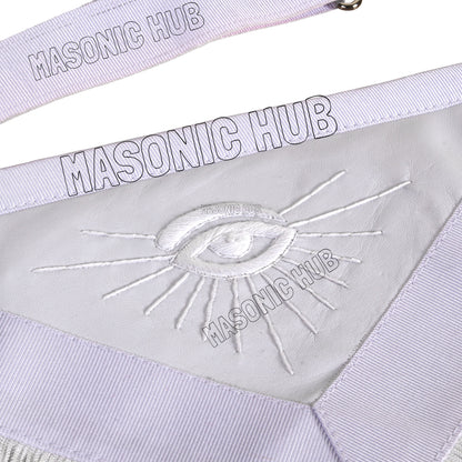 Masonic Past Master Sheepskin Apron - All White, Hand-Embroidered with Wreath