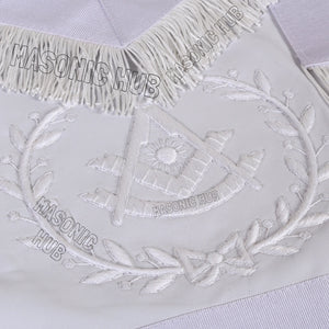 Masonic Past Master Sheepskin Apron - All White, Hand-Embroidered with Wreath Masonic Hub