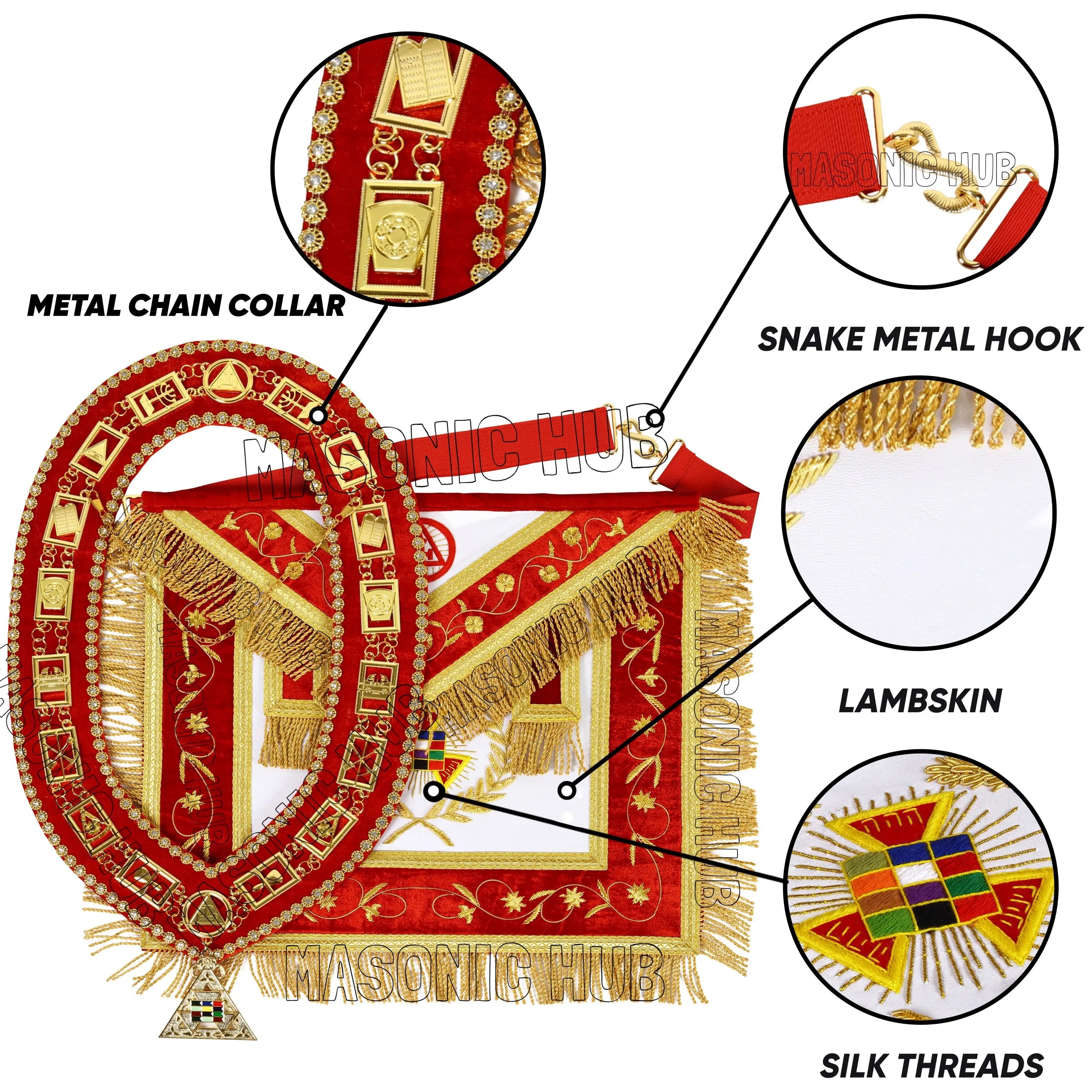 Handmade Lambskin Royal Arch PHP Past High Priest Apron & Collar with Free Jewel Masonic Hub