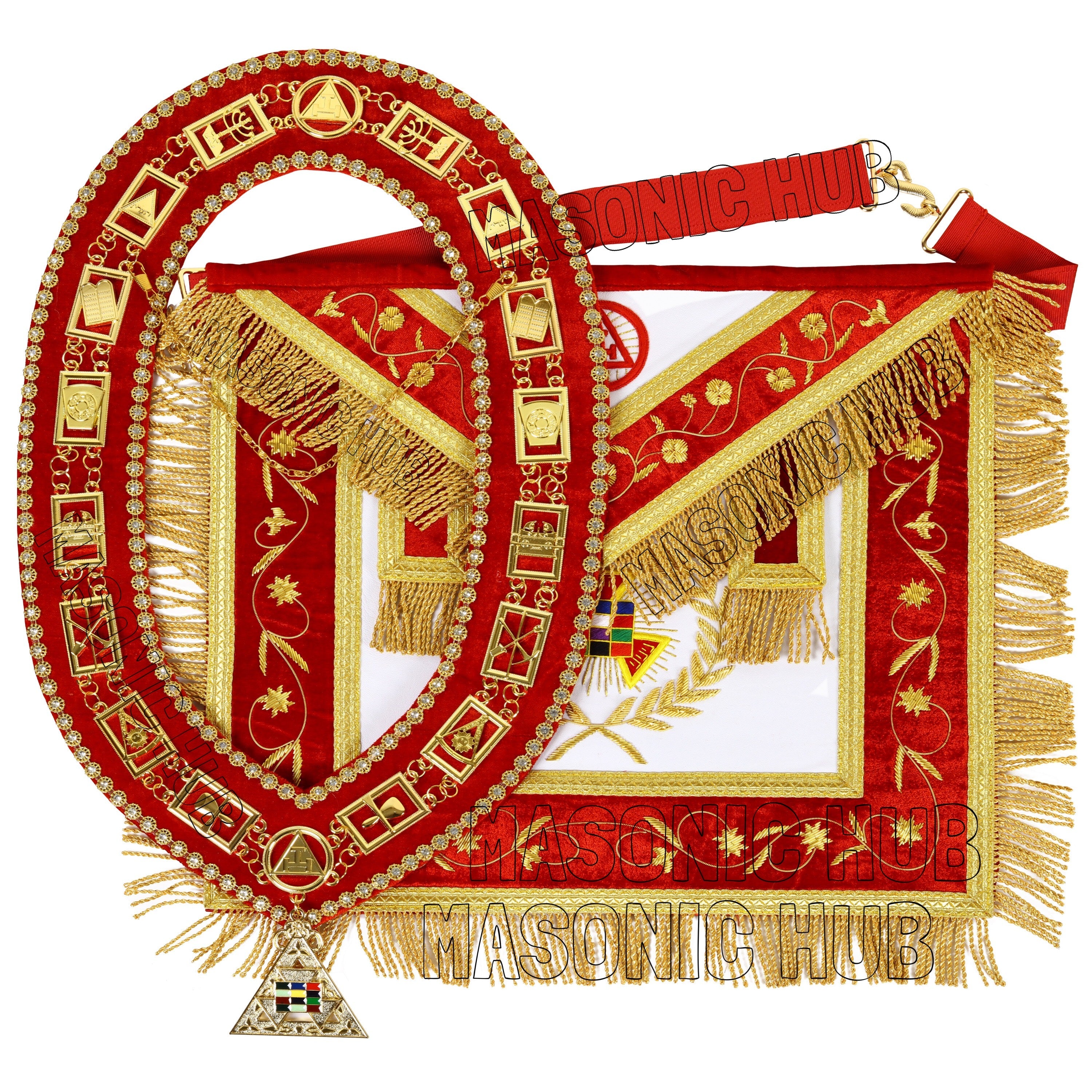 Handmade Lambskin Royal Arch PHP Past High Priest Apron & Collar with Free Jewel Masonic Hub