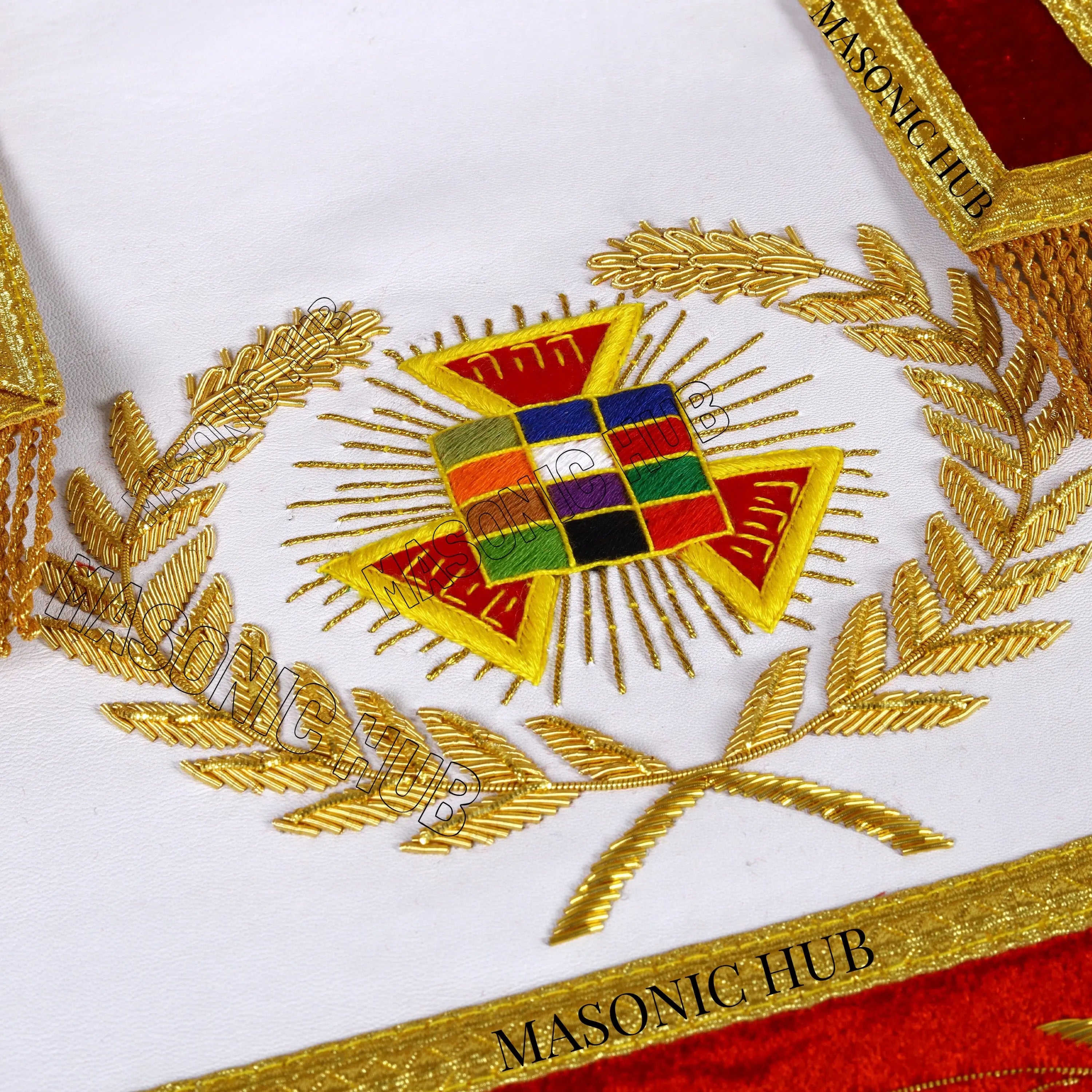 Handmade Lambskin Royal Arch PHP Past High Priest Apron & Collar with Free Jewel Masonic Hub
