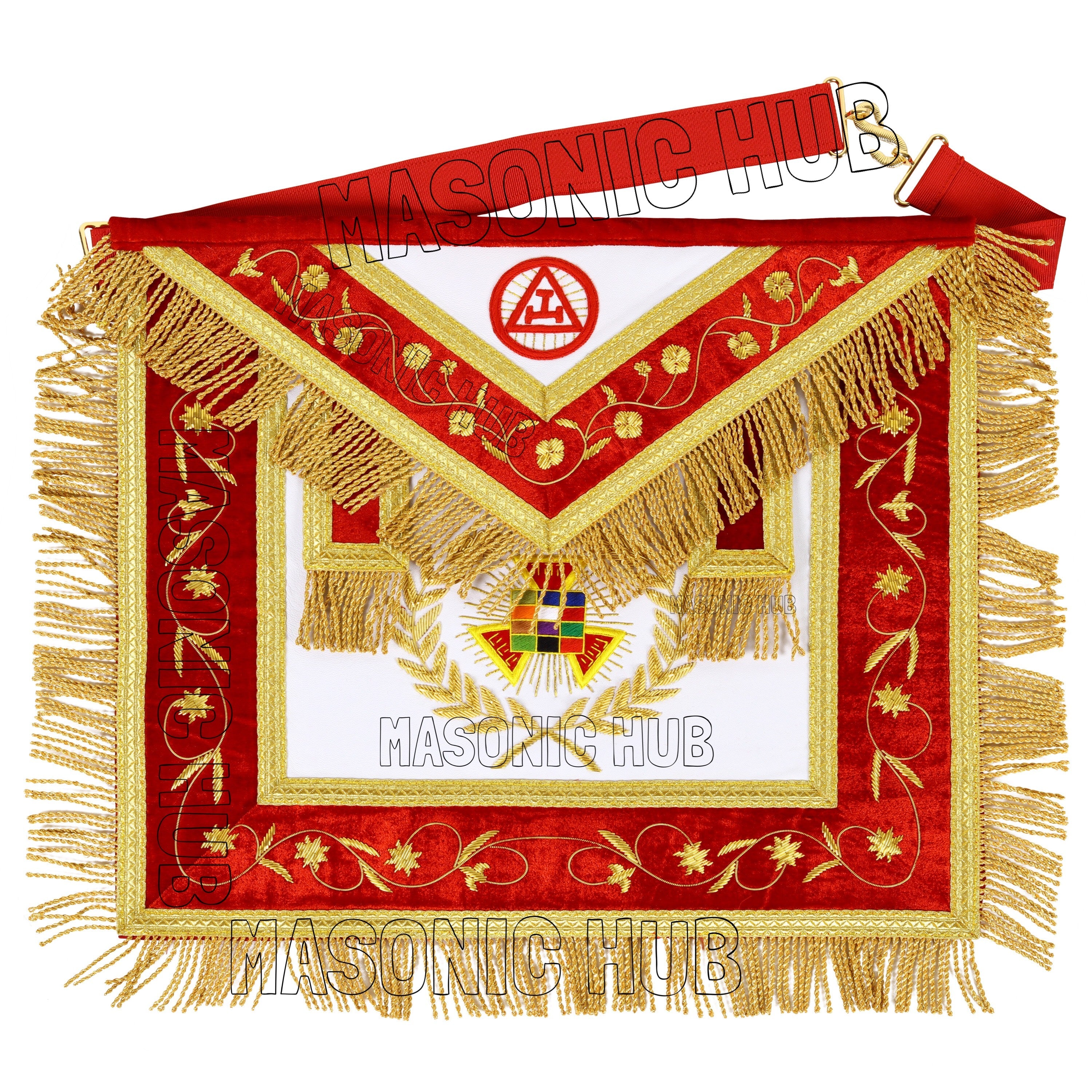 Handmade Lambskin Royal Arch PHP Past High Priest Apron & Collar with Free Jewel Masonic Hub