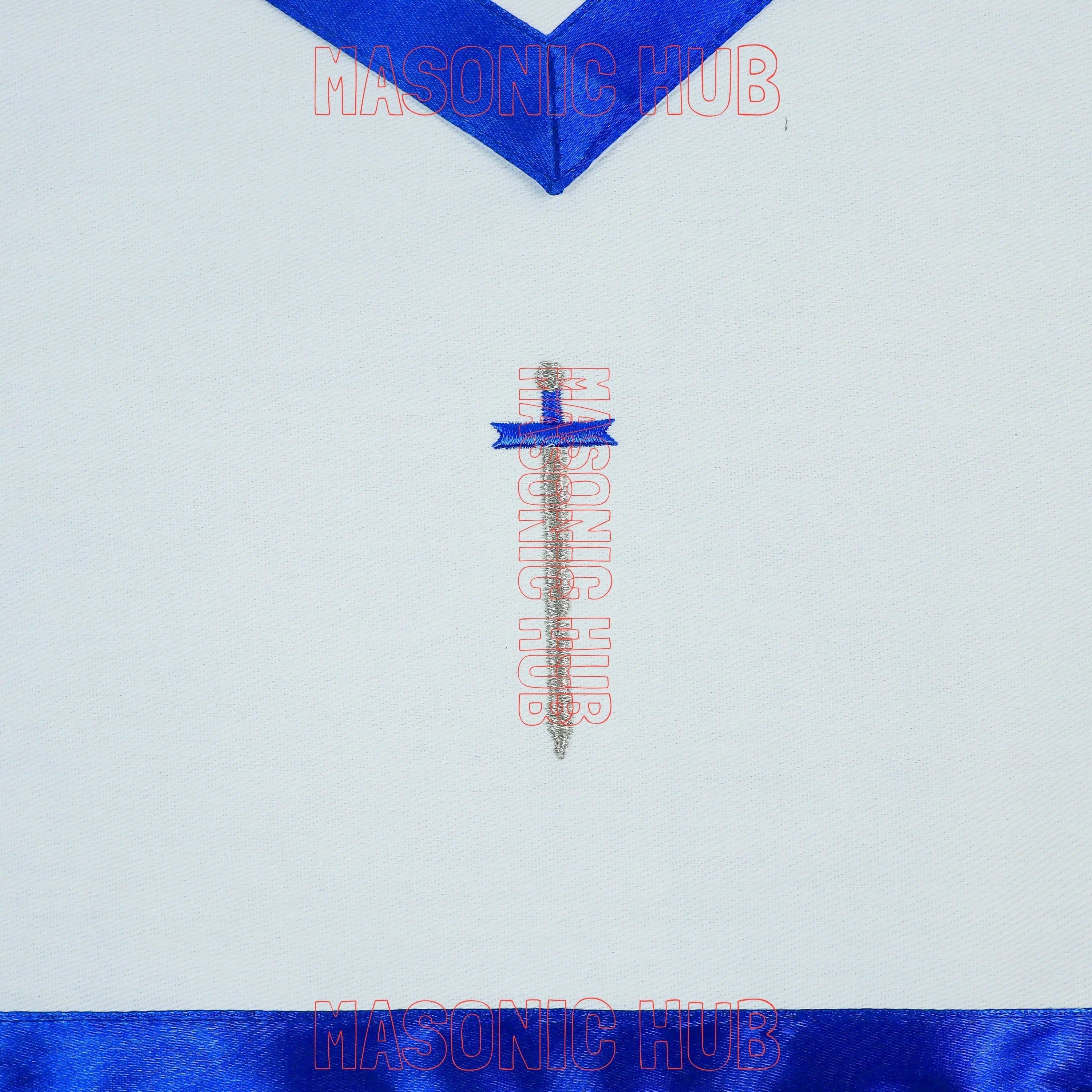 Masonic Regalia Blue Lodge TYLER Cotton Apron - Embroidered Logo, Blue Silk Trim My Store