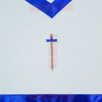 Masonic Regalia Blue Lodge TYLER Cotton Apron - Embroidered Logo, Blue Silk Trim