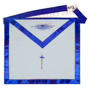 Masonic Regalia Blue Lodge TYLER Cotton Apron - Embroidered Logo, Blue Silk Trim My Store