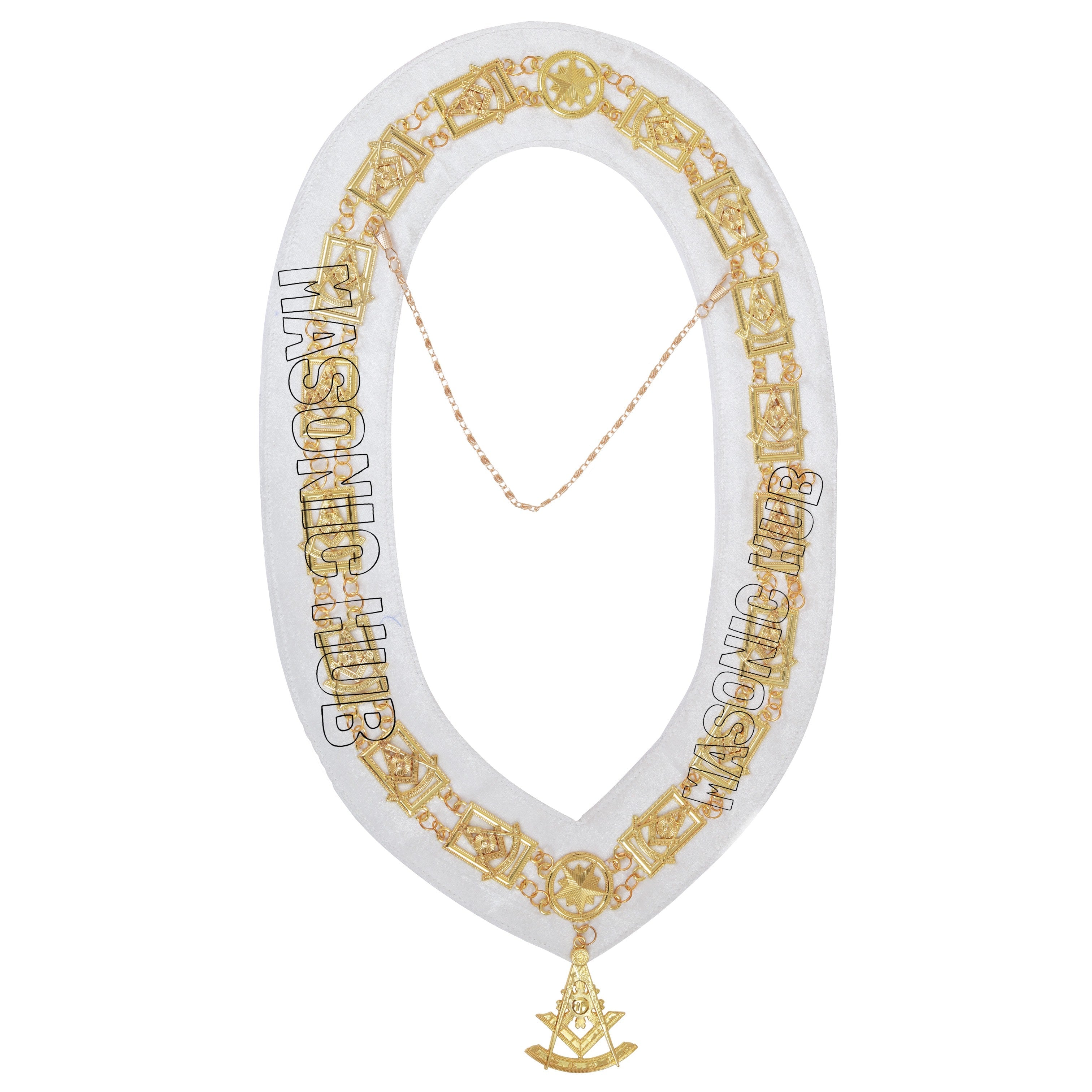 Masonic Past Master Chain Collar – Gold-Plated Jewel with White Backing Masonic Hub
