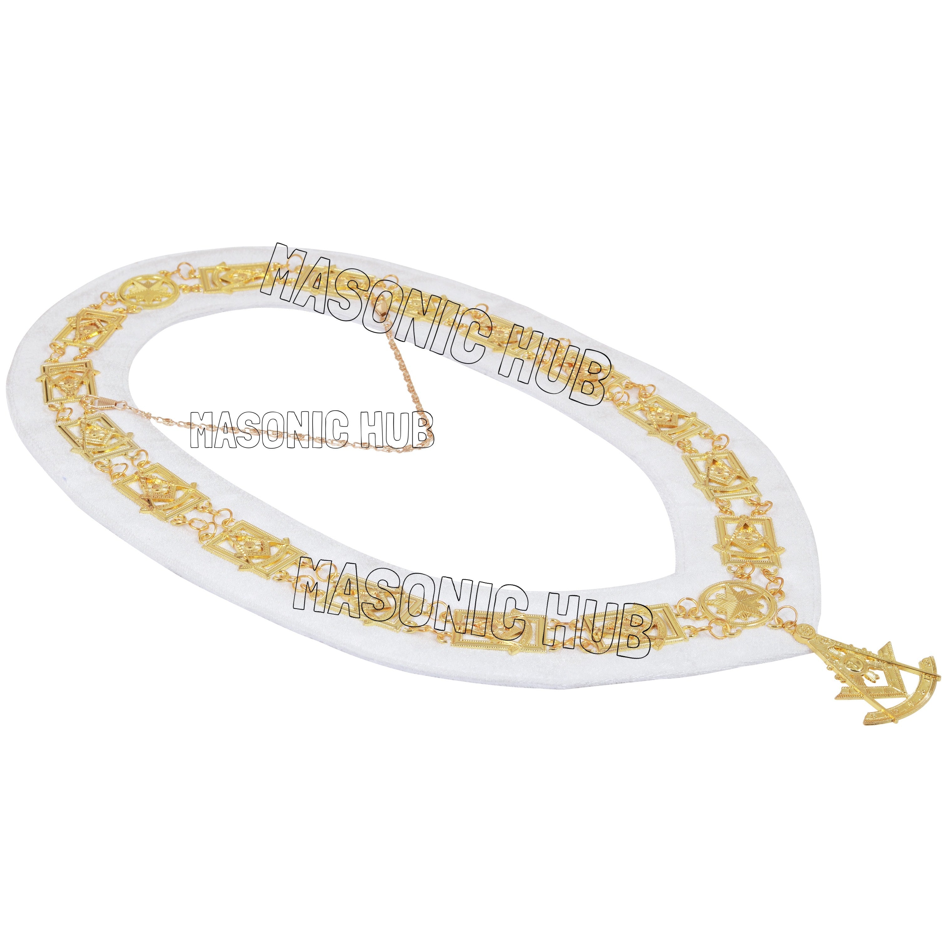 Masonic Past Master Chain Collar – Gold-Plated Jewel with White Backing Masonic Hub