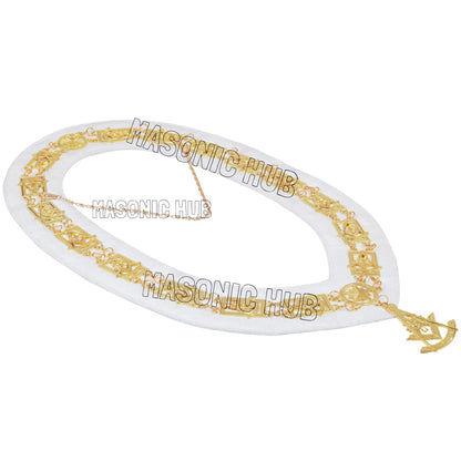 Masonic Past Master Chain Collar – Gold-Plated Jewel with White Backing