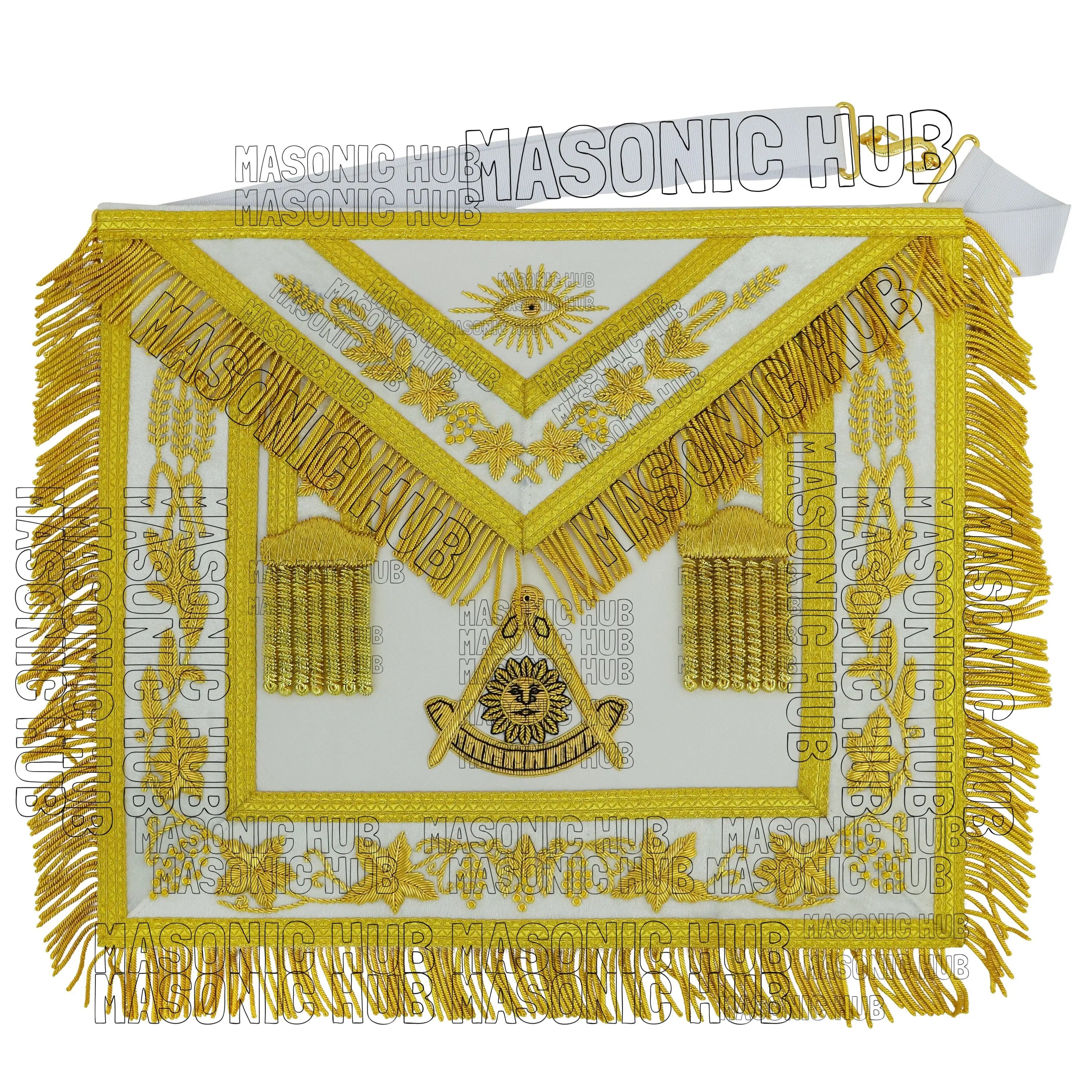 Handmade Masonic Past Master Apron – Genuine Lambskin with Compasses &amp; Quadrant Masonic Hub