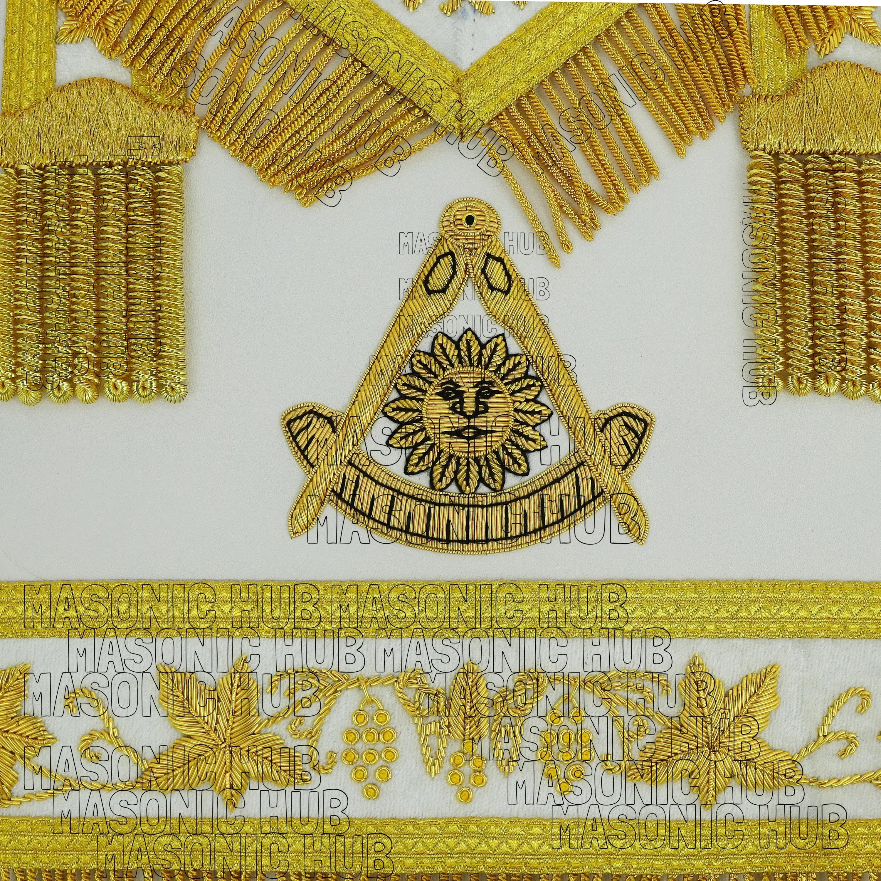Handmade Masonic Past Master Apron – Genuine Lambskin with Compasses &amp; Quadrant Masonic Hub