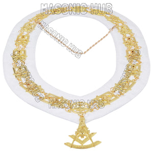 Masonic Past Master Chain Collar – Gold-Plated Jewel with White Backing Masonic Hub