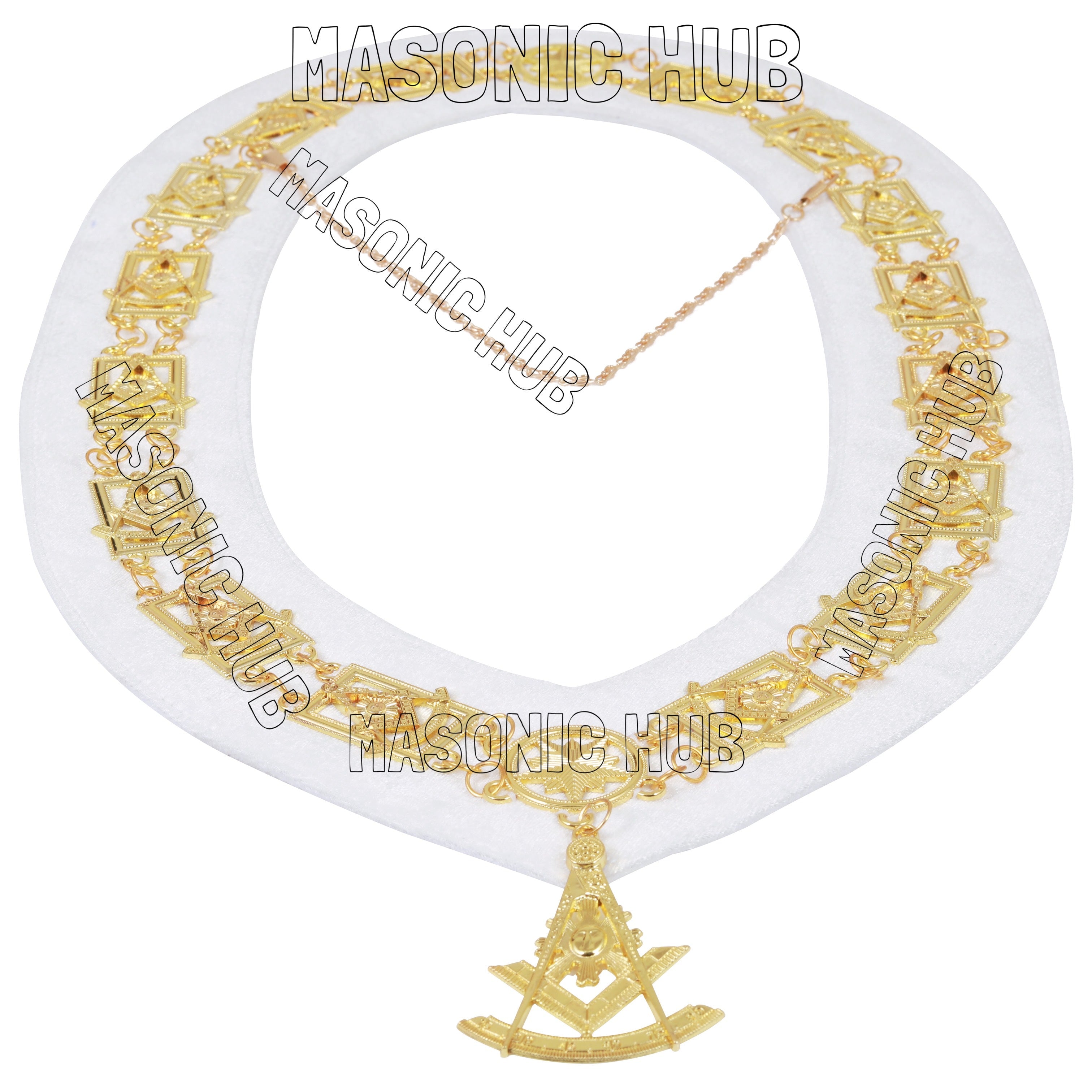 Masonic Past Master Chain Collar – Gold-Plated Jewel with White Backing Masonic Hub