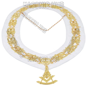 MASONIC REGALIA PAST MASTER SHEEP APRON ALL WHITE HAND EMBROIDERED +CHAIN COLLAR WITH JEWEL Masonic Hub