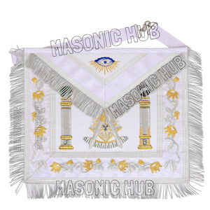 MASONIC REGALIA PAST MASTER SHEEP APRON ALL WHITE HAND EMBROIDERED +CHAIN COLLAR WITH JEWEL Masonic Hub