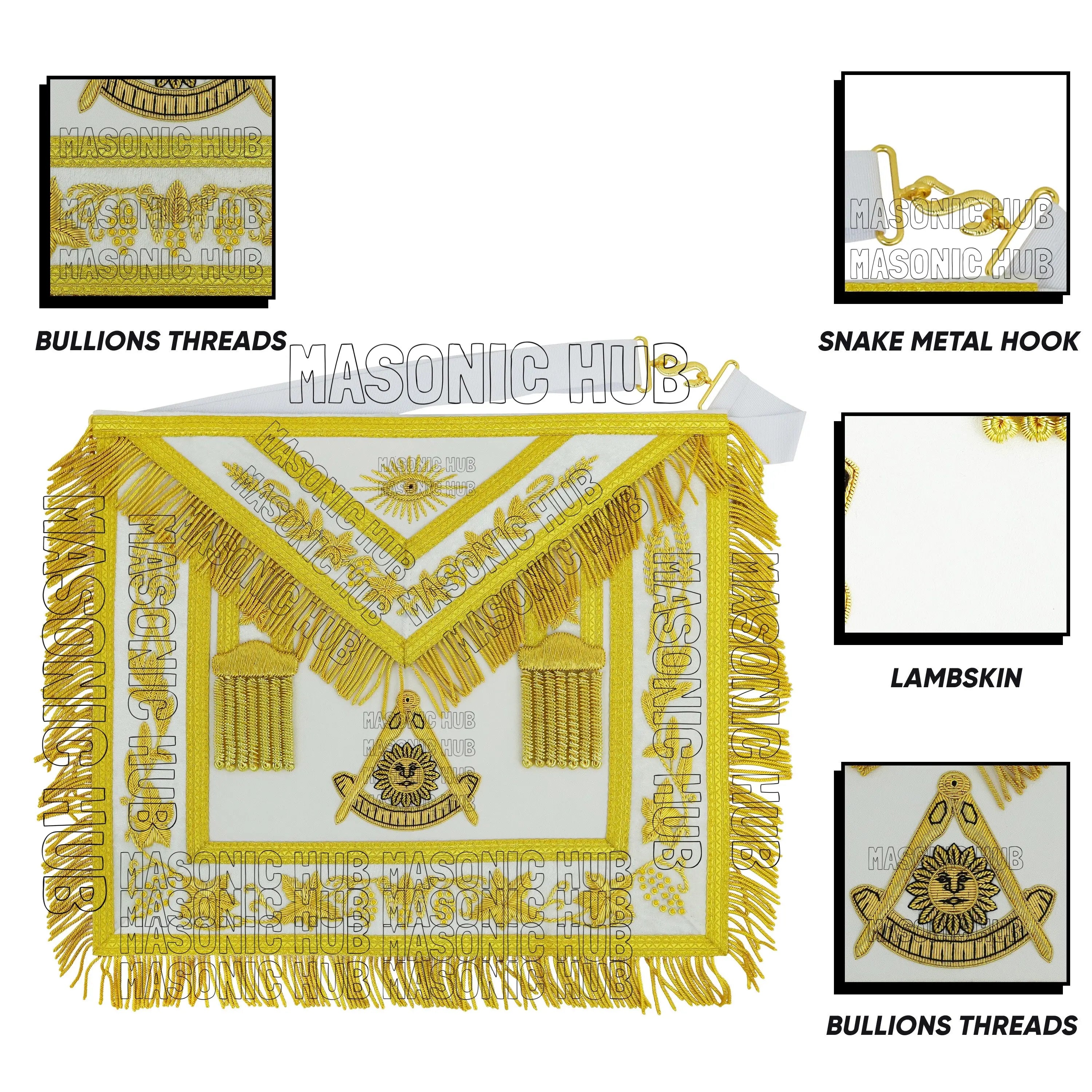 Handmade Masonic Past Master Apron – Genuine Lambskin with Compasses &amp; Quadrant Masonic Hub