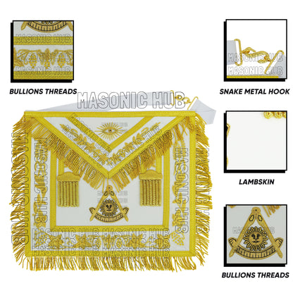 Handmade Masonic Past Master Apron – Genuine Lambskin with Compasses &amp; Quadrant