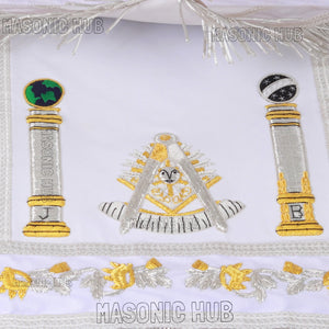 MASONIC REGALIA PAST MASTER SHEEP APRON ALL WHITE HAND EMBROIDERED +CHAIN COLLAR WITH JEWEL Masonic Hub