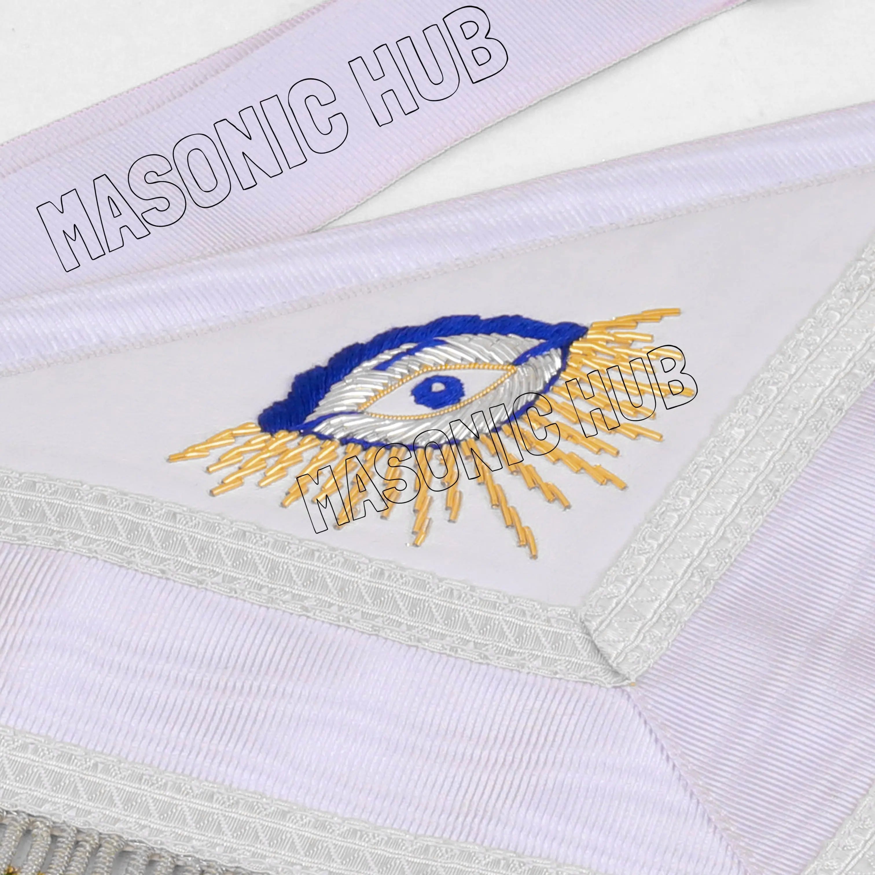 MASONIC REGALIA PAST MASTER SHEEP APRON ALL WHITE HAND EMBROIDERED +CHAIN COLLAR WITH JEWEL Masonic Hub