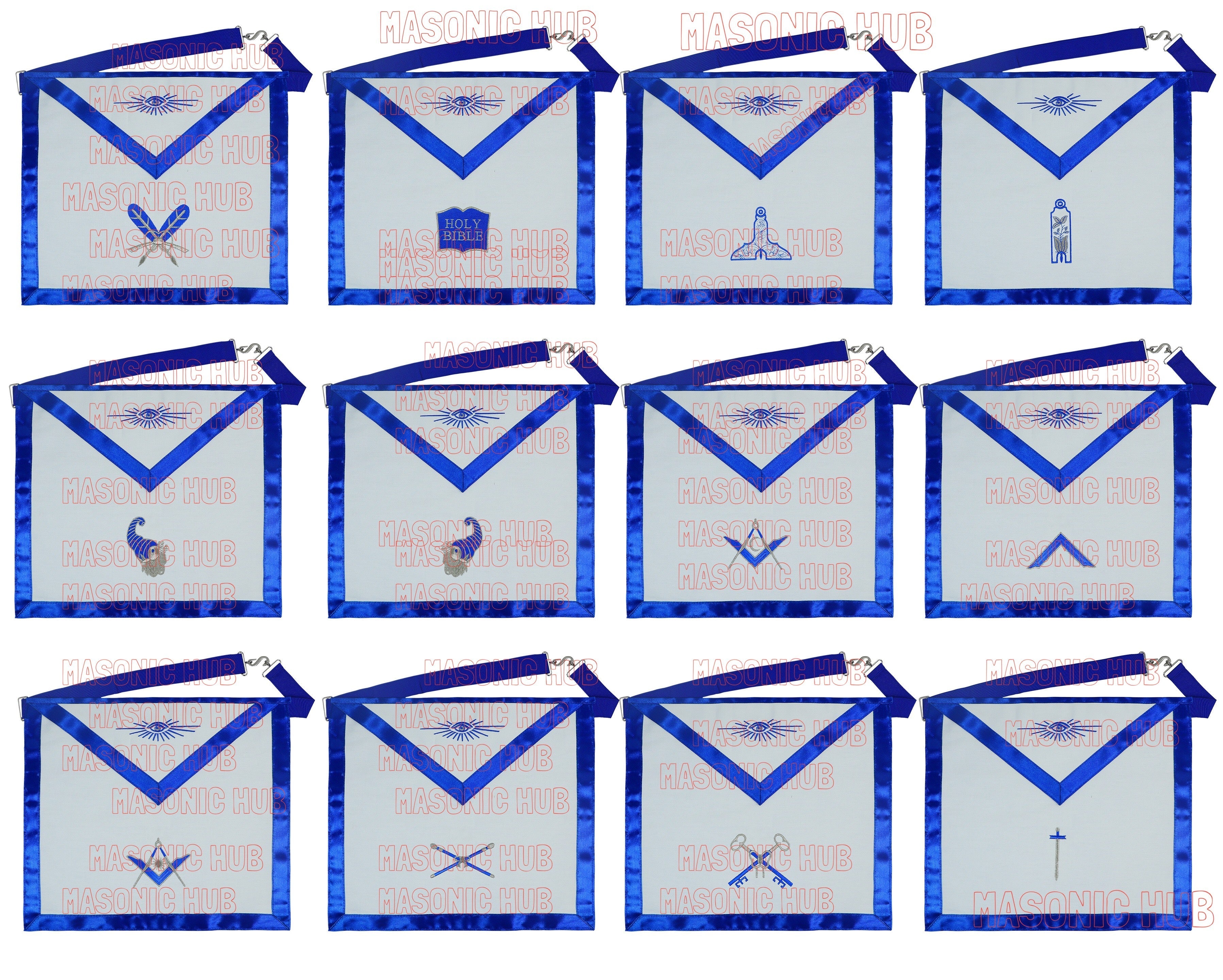 Masonic Blue Lodge Officer Aprons Set of 12 | Freemason Regalia Fraternity My Store