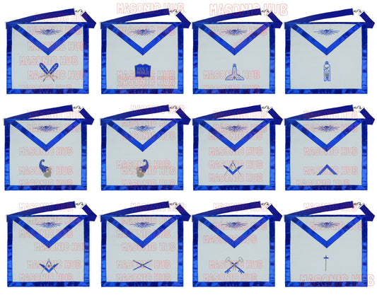 Masonic Blue Lodge Officer Aprons Set of 12 | Freemason Regalia Fraternity