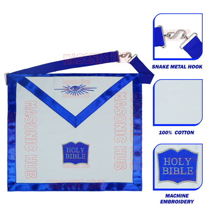 Masonic Regalia Blue Lodge Officer CHAPLAIN Apron Cotton Machine Embroidered