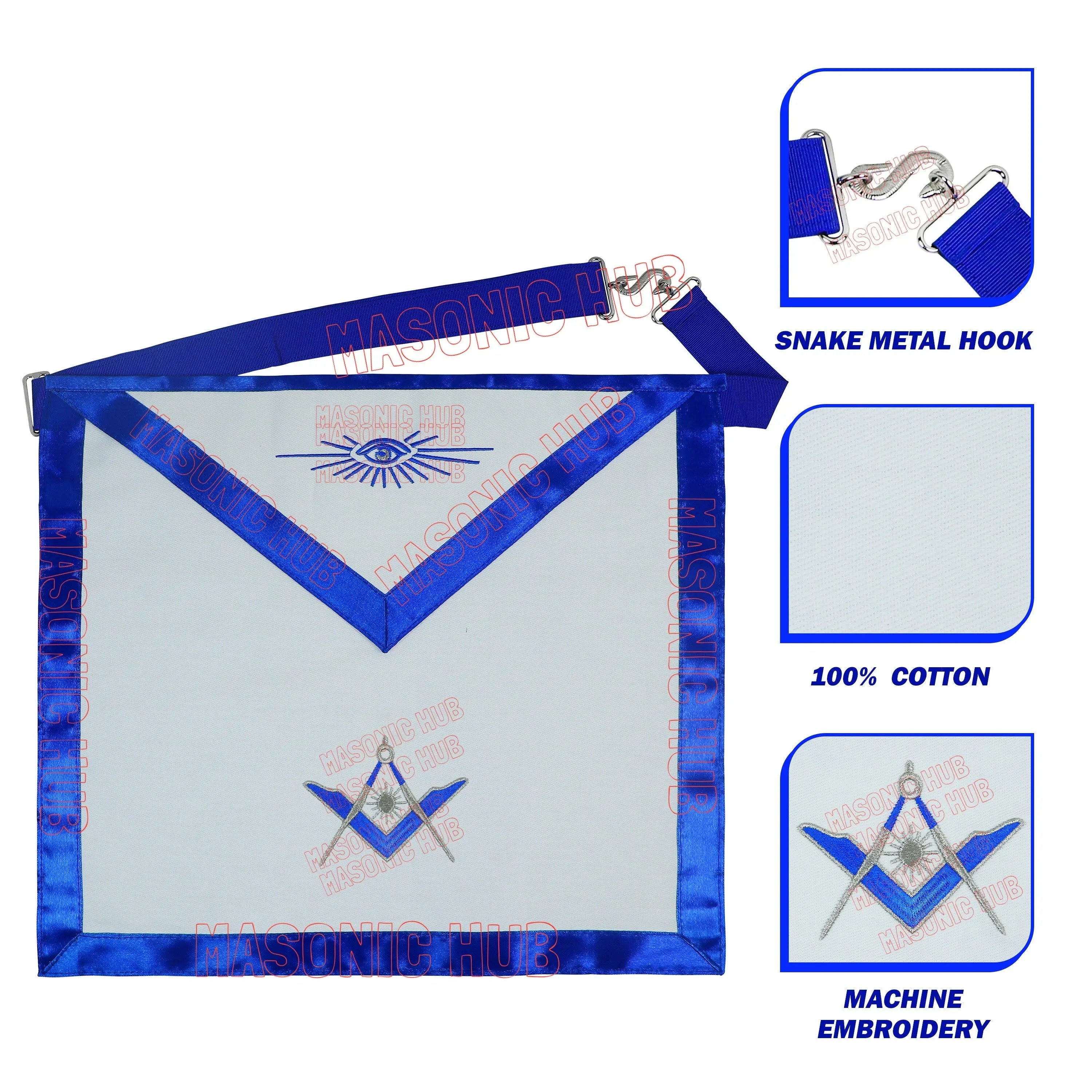 Masonic Regalia Senior Deacon Cotton Apron - Blue Lodge Officer - Embroidered My Store