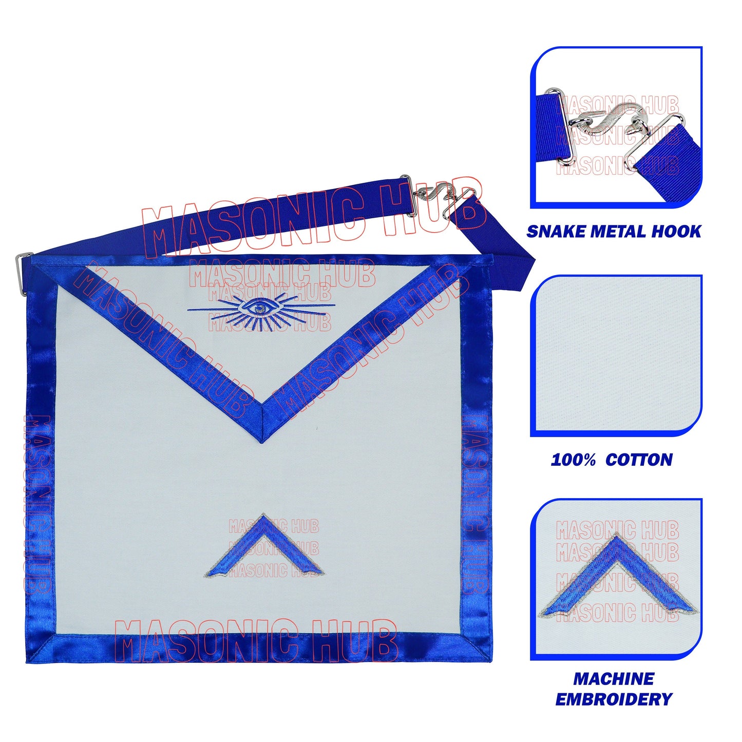 MASONIC HUB Worshipful Master Officer Cotton Apron Freemason Blue Lodge Regalia