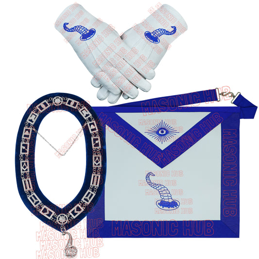 Masonic Junior Steward Apron Set with Chain Collar & Gloves - Blue Lodge Officer Regalia