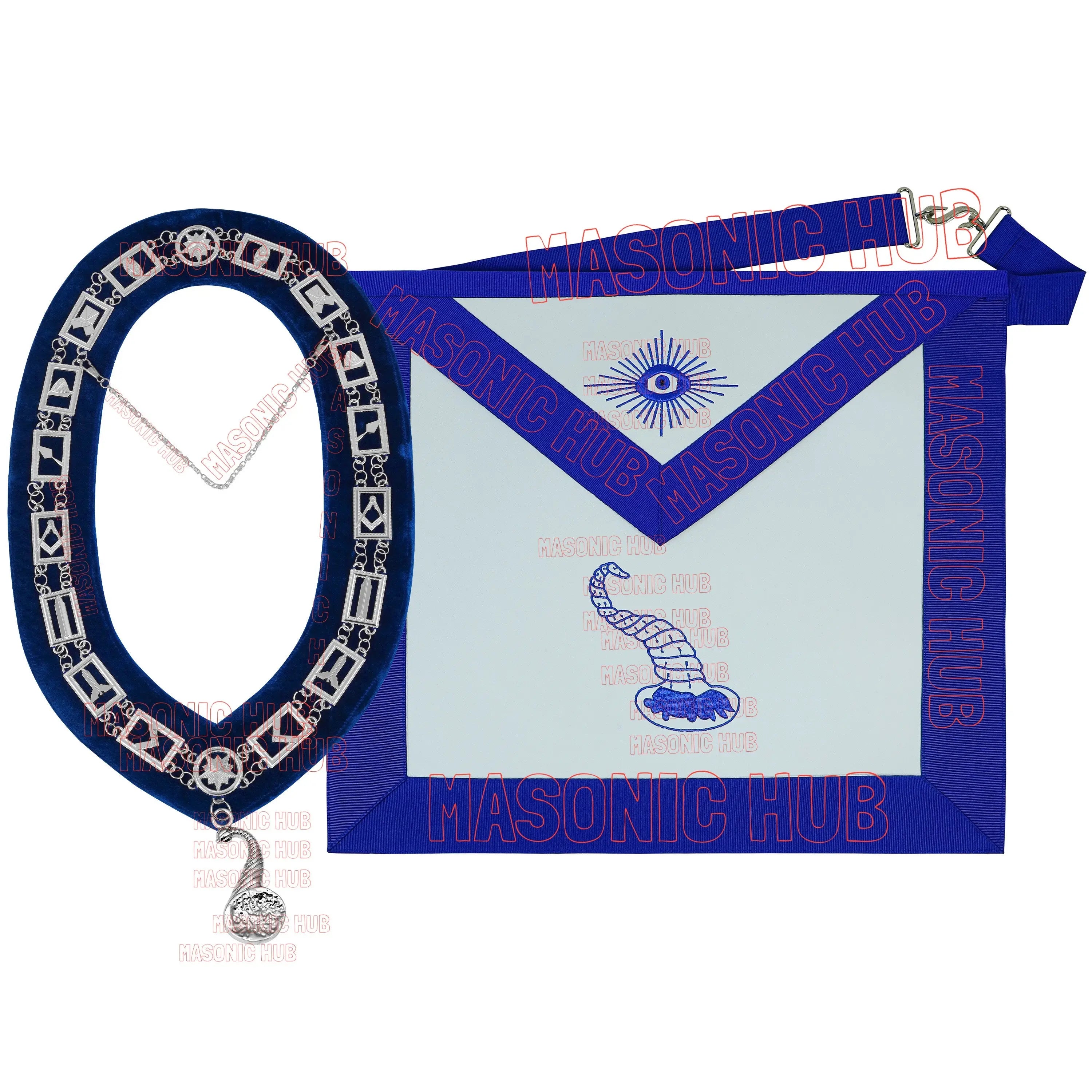 Masonic Junior Steward Apron Set with Chain Collar & Gloves - Blue Lodge Officer Regalia Masonic Hub
