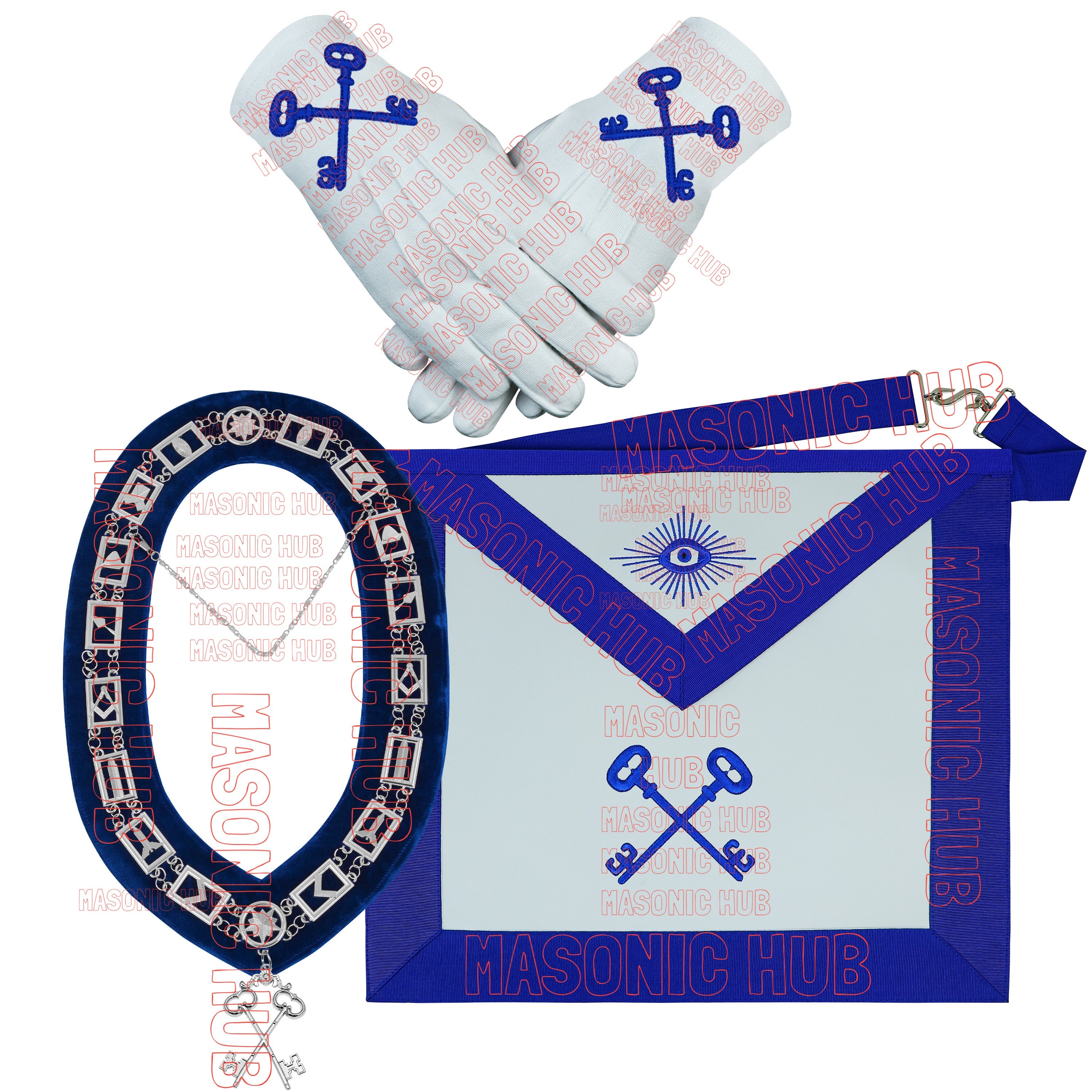Masonic TREASURER Apron With Chain Collar & Gloves - Blue Lodge Officer Regalia