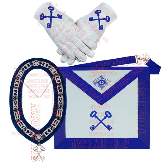 Masonic TREASURER Apron With Chain Collar & Gloves - Blue Lodge Officer Regalia