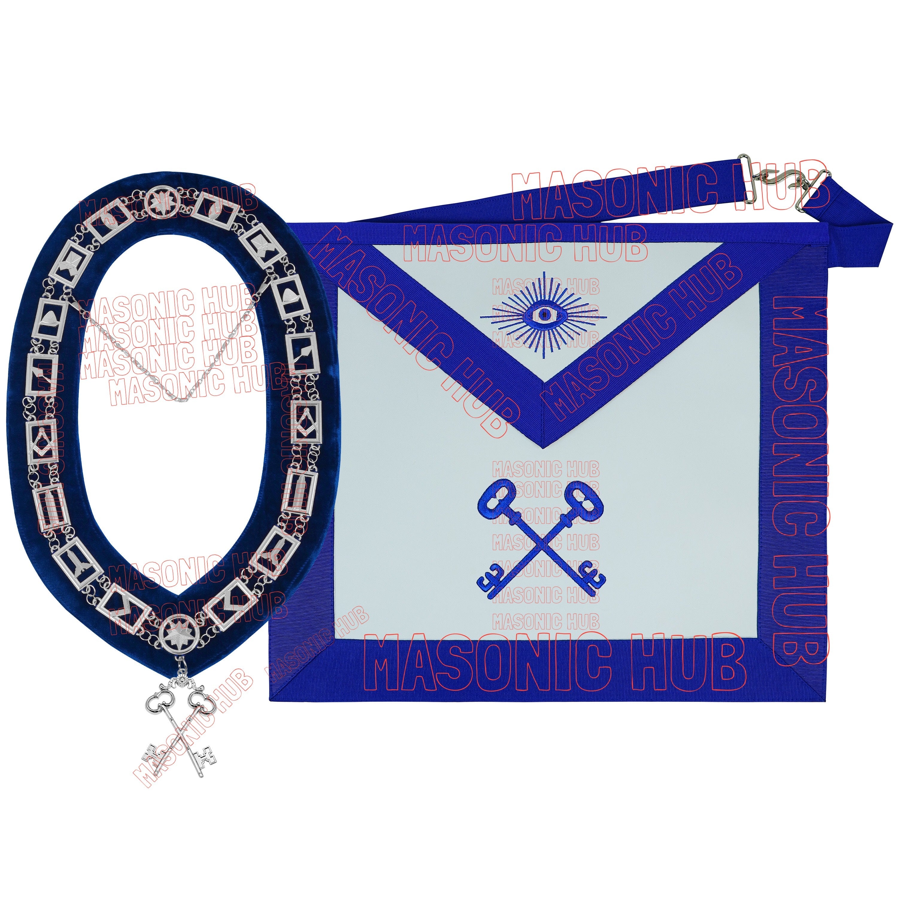 Masonic TREASURER Apron With Chain Collar & Gloves - Blue Lodge Officer Regalia Masonic Hub
