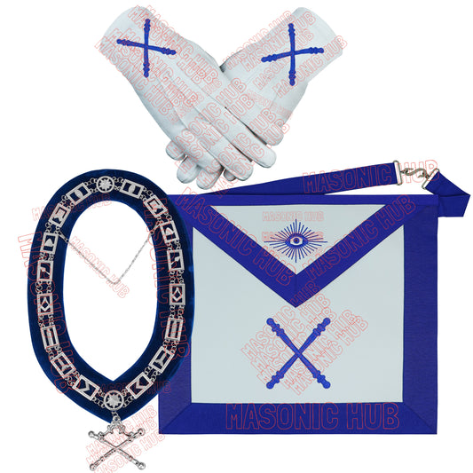 Masonic Blue Lodge Marshal Apron Set – Includes Chain Collar & Cotton Gloves