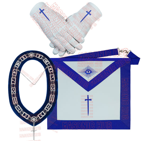 Masonic Blue Lodge Tyler Apron Set – Includes Chain Collar & Cotton Gloves