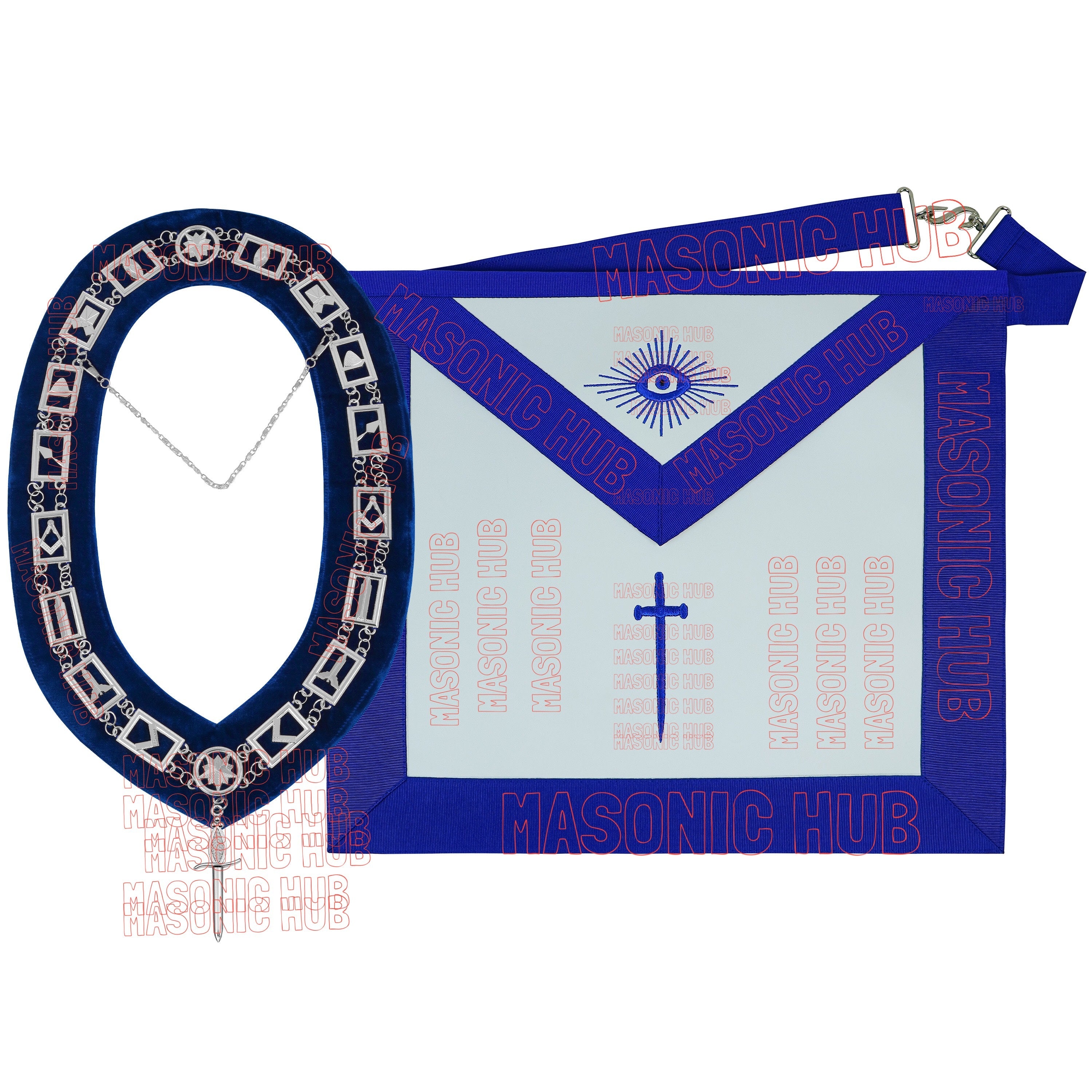 Masonic Blue Lodge Tyler Apron Set – Includes Chain Collar & Cotton Gloves Masonic Hub