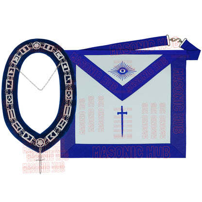 Masonic Blue Lodge Tyler Apron Set – Includes Chain Collar & Cotton Gloves