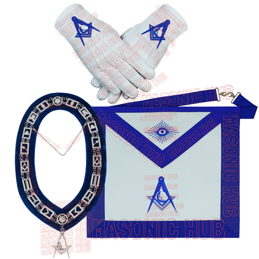 Masonic Blue Lodge Junior Deacon Apron Set – Includes Chain Collar & Cotton Gloves